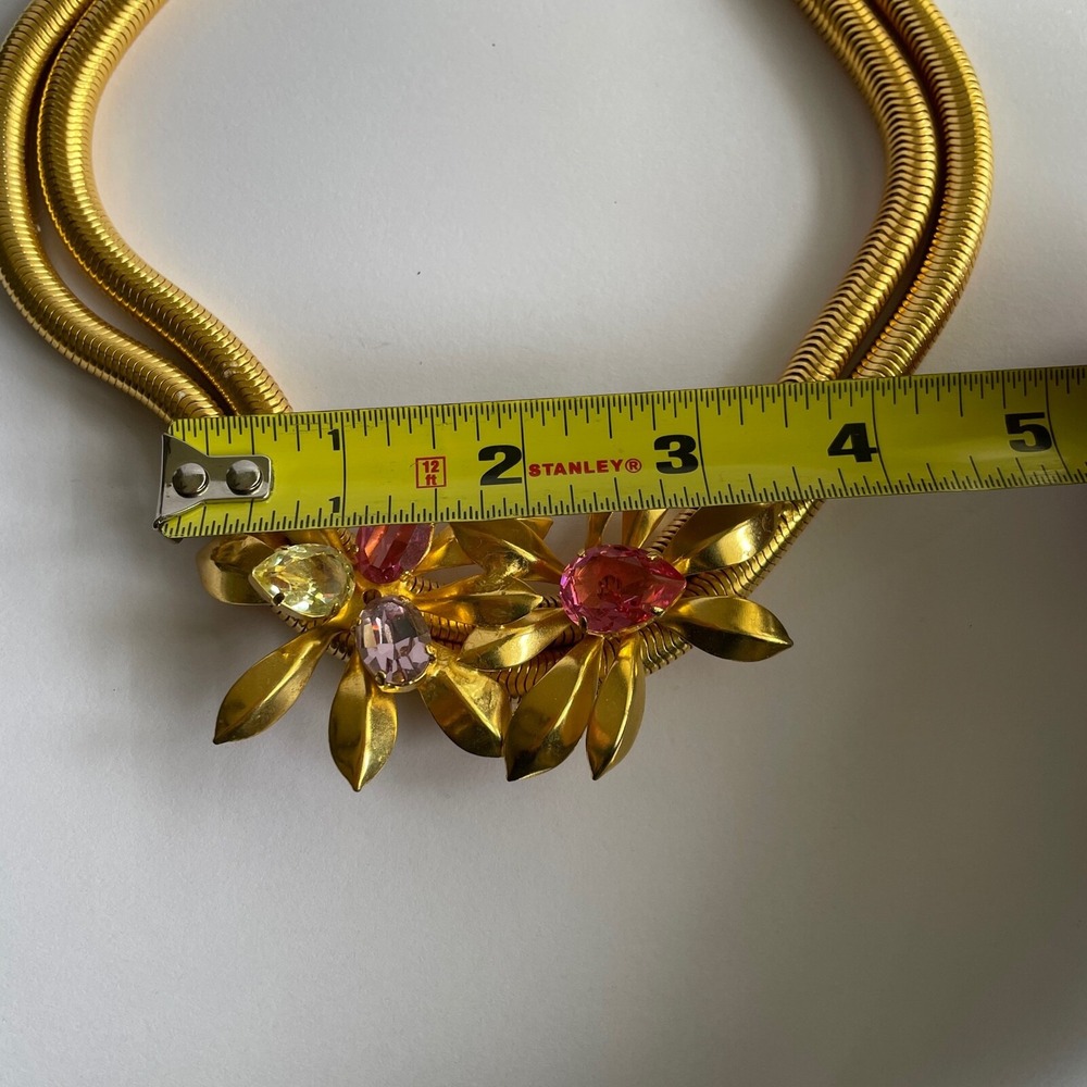 Vintage Philippe Ferrandis Gold Necklace Pink Crystals Statement Jewelry - Picture 4 of 9